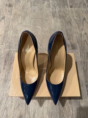 Navy Patent Pointed-Toe Pumps
